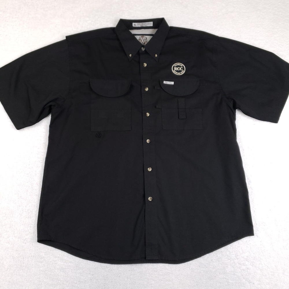 Tiger Hill Mens XL Black Fishing Shirt Short Sleeve RCC Logo Vented Performance